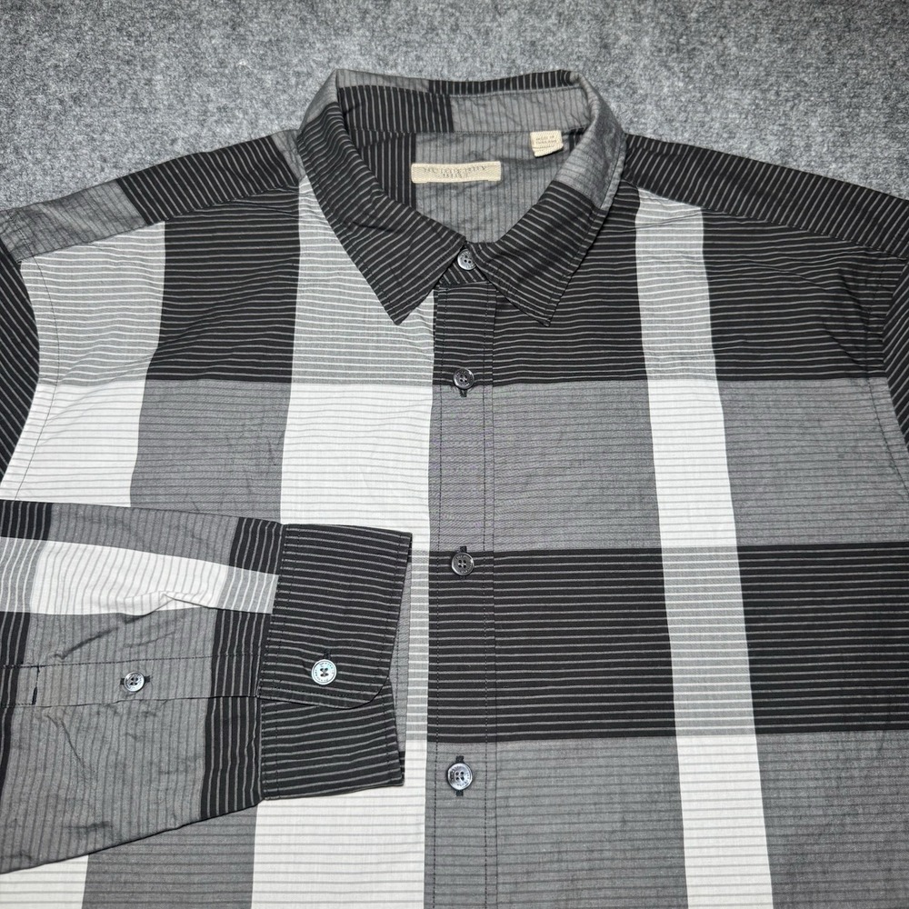 Burberry Brit Long Sleeve Button Up Men XXL Dark Gray Black Cotton Nova Check